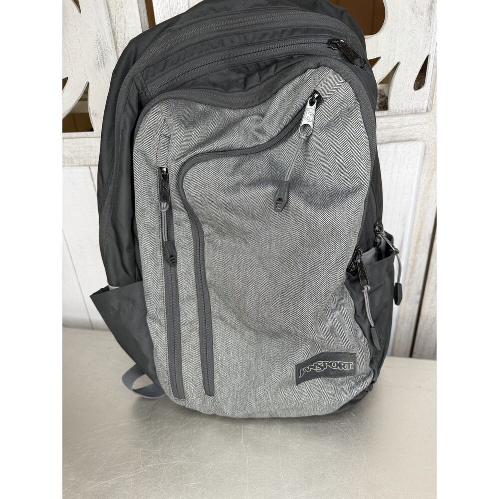 Jansport Unisex Black Gray Platform Laptop Backpack Multi Zip Travel Bag